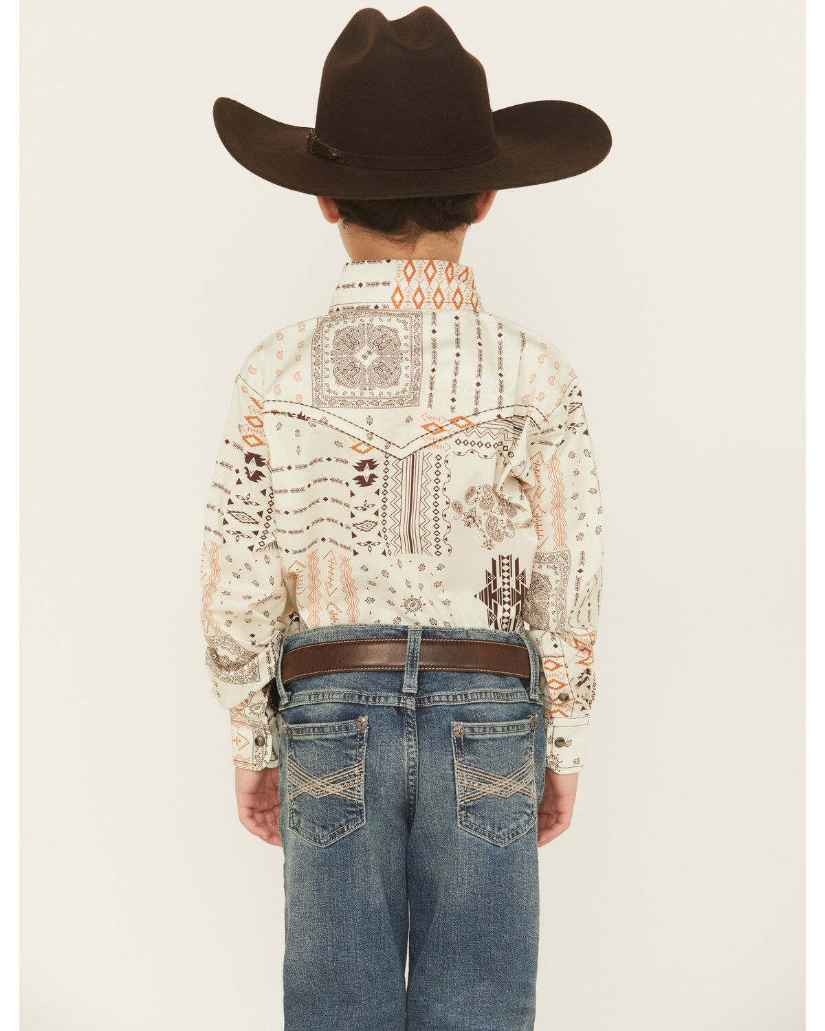 Cowboy Hardware Boys' Southwestern Bandana Print Long Sleeve Snap Stretch Western Shirt