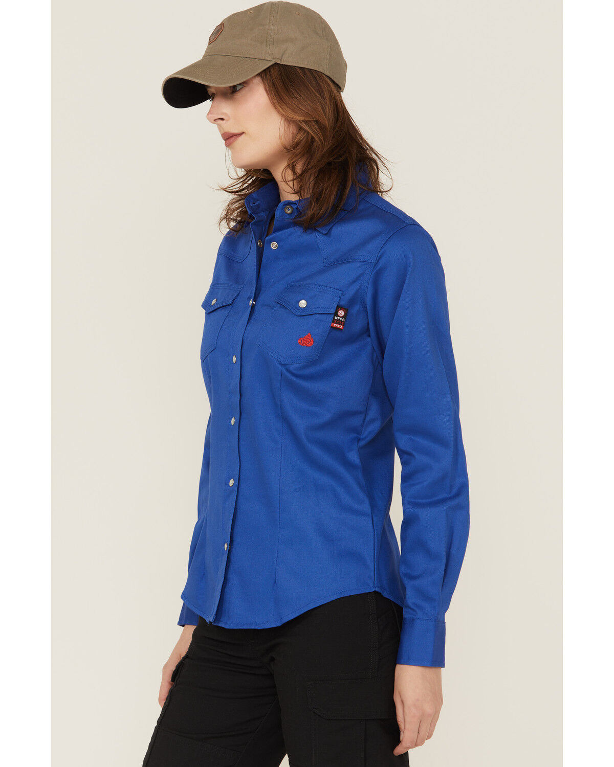 Forge Workwear Women's FR Solid Long Sleeve Snap Stretch Work Shirt