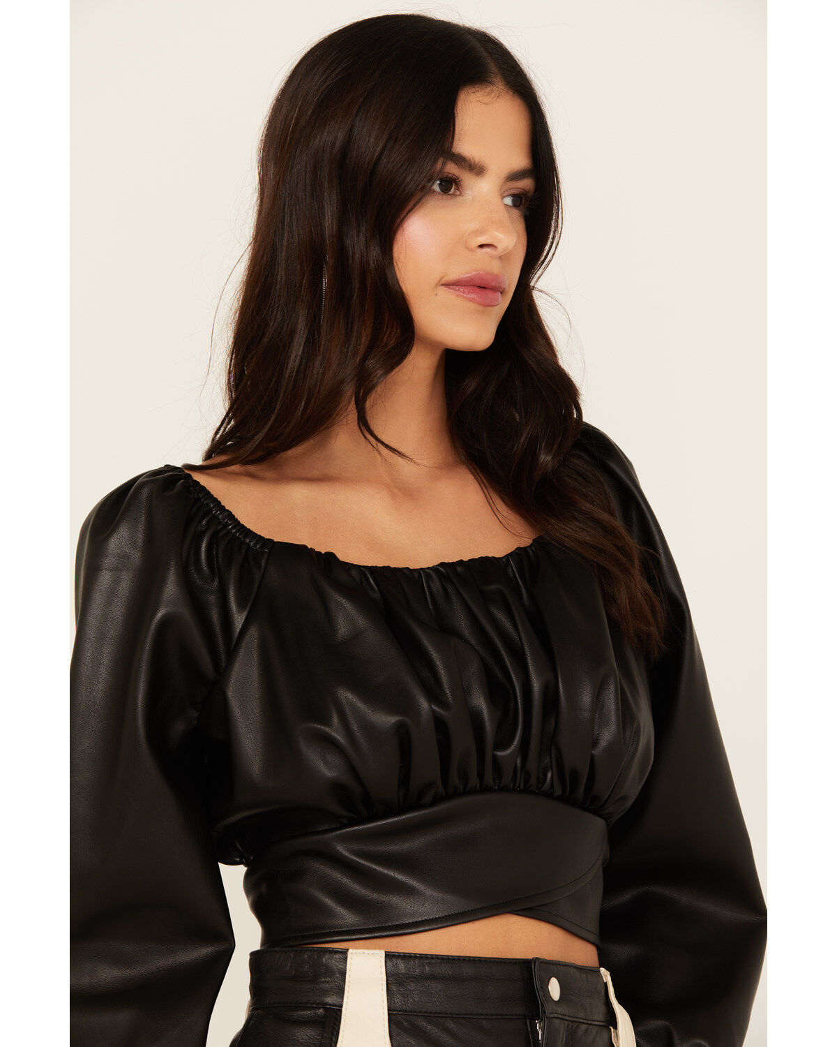 Beyond The Radar Women's Faux Leather Tie Back Crop Top