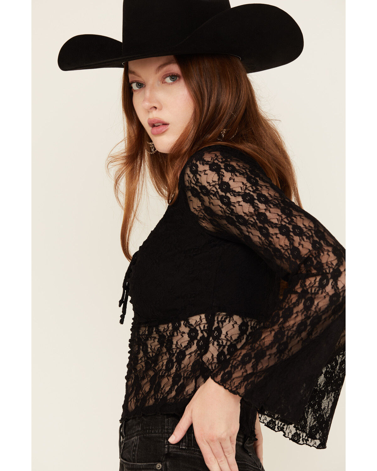 Ash & Violet Women's Lace Bell Long Sleeve Top