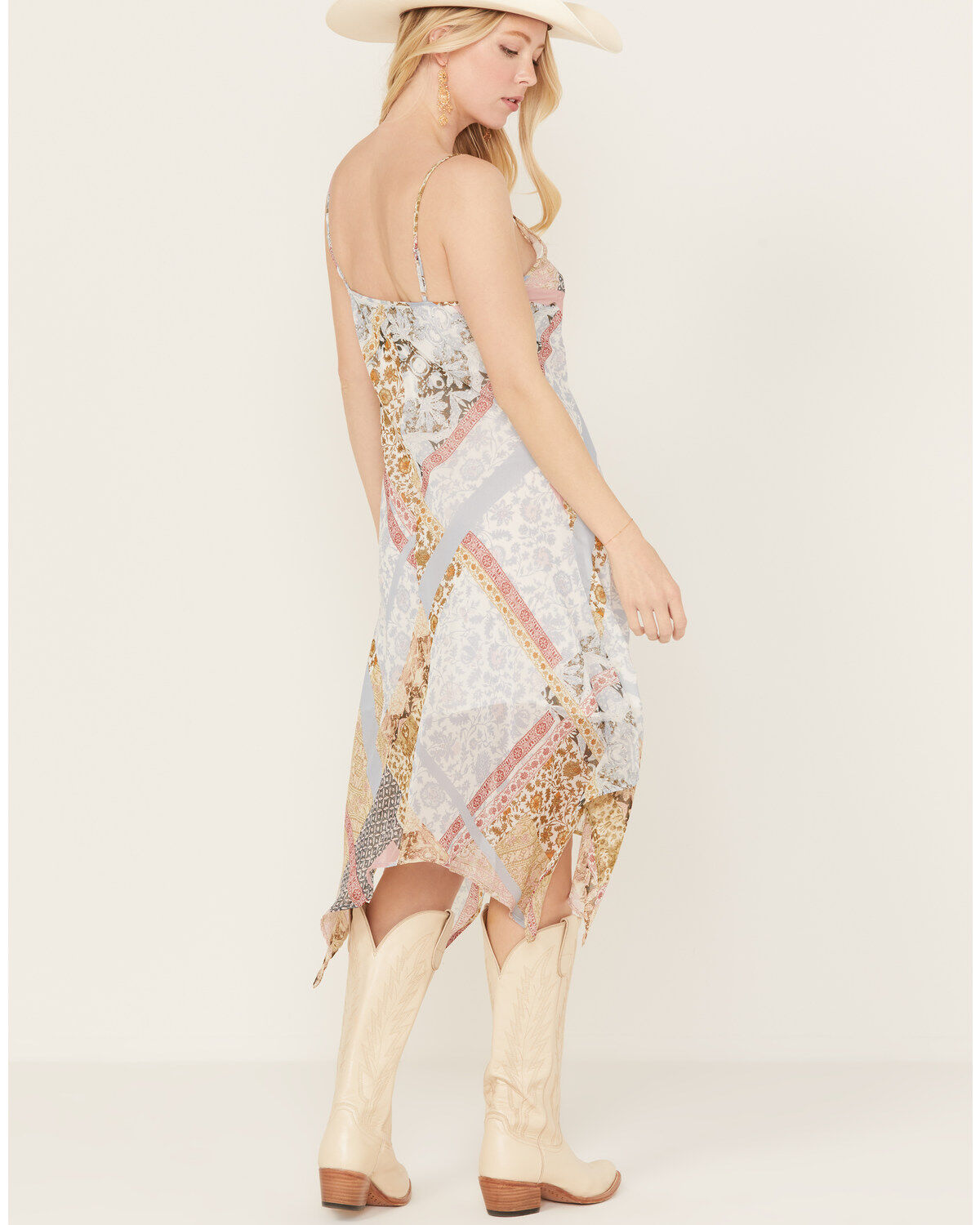 Wild Moss Women's Patchwork Print Smocked High-Low Dress