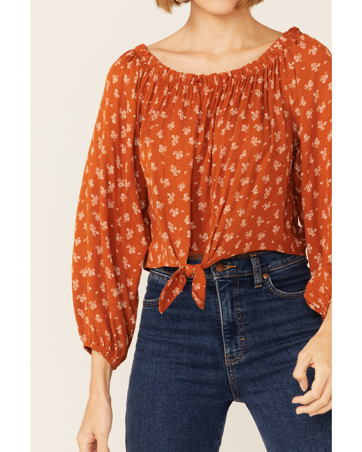 Wild Moss Women's Floral Off The Shoulder Tie-Front Top