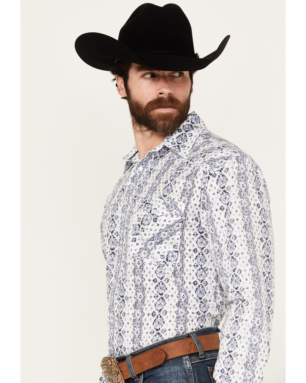 Rough Stock by Panhandle Men's Southwestern Print Long Sleeve Pearl Snap Western Shirt