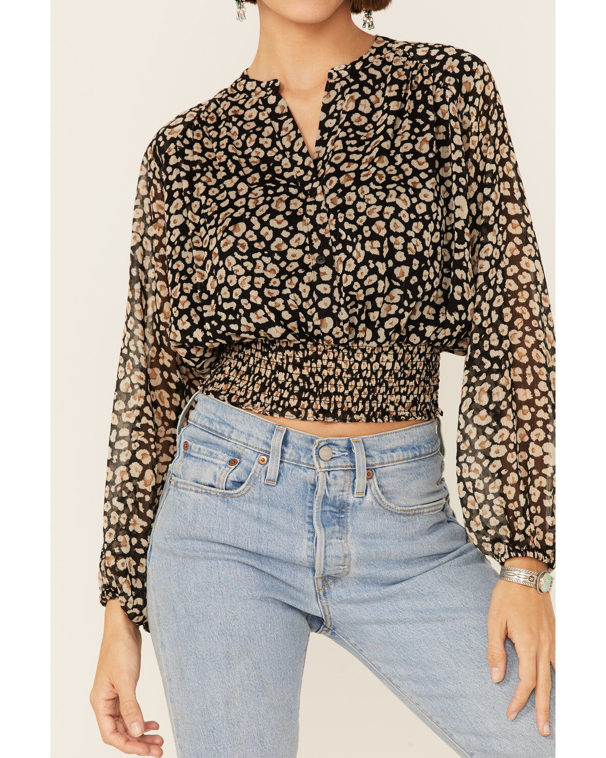 Lush Women's Floral Cropped Blouse