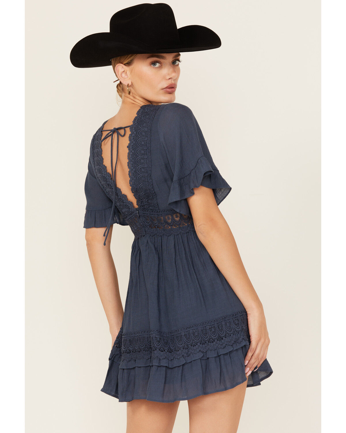 Wishlist Women's Solid Lace Trim Mini Dress