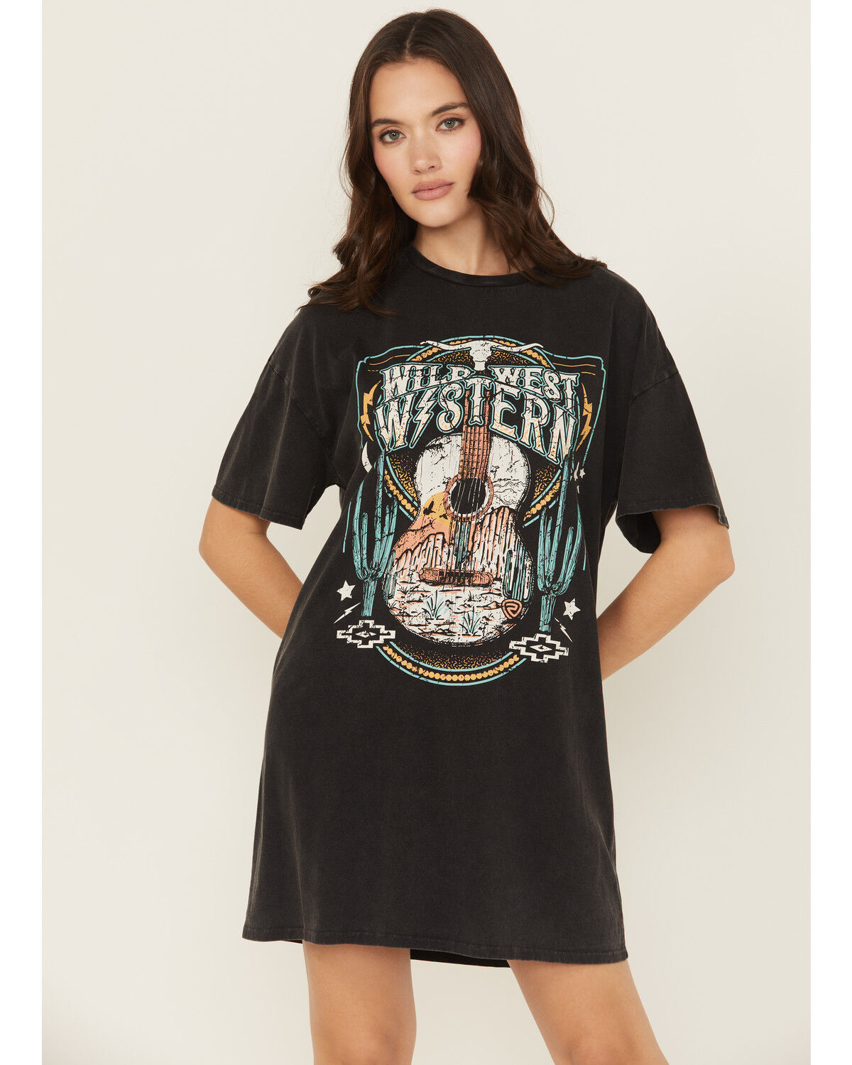 Rock & Roll Denim Women's Wild West Short Sleeve Mini Graphic T-Shirt Dress