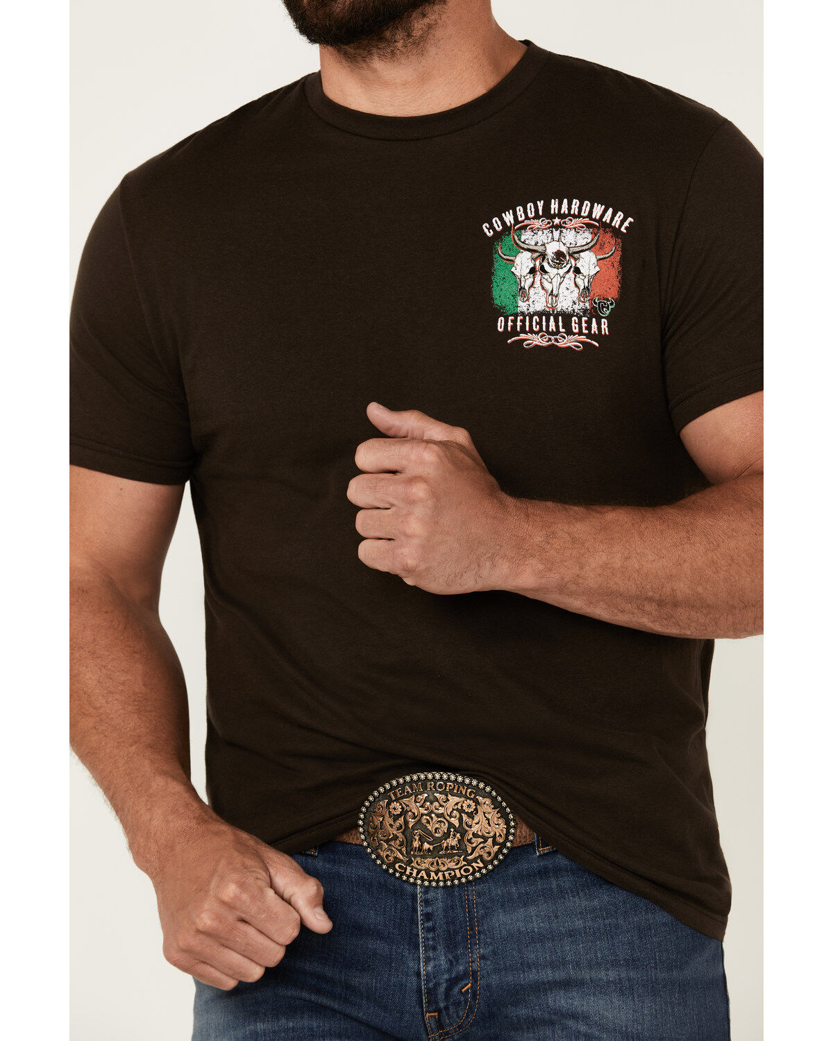 Cowboy Hardware Men's Triple Skull Mexican Flag Short Sleeve Graphic T-Shirt