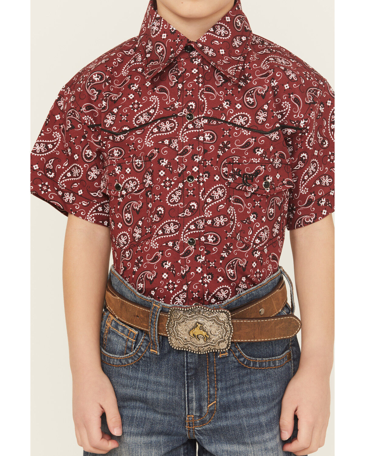 Cowboy Hardware Boys' Paisley Print Short Sleeve Snap Stretch Western Shirt