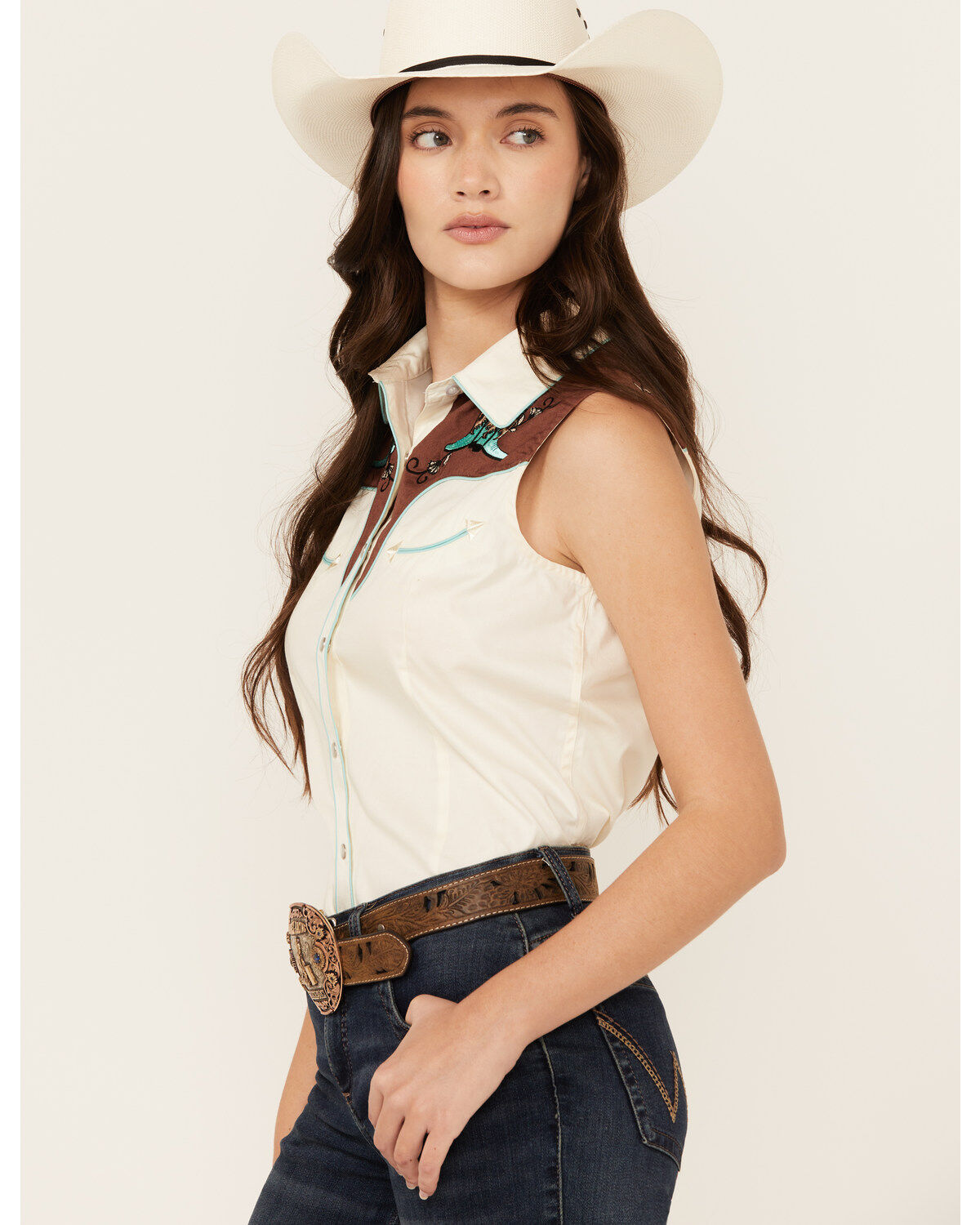 Panhandle Women's Retro Sleeveless Pearl Snap Western Shirt