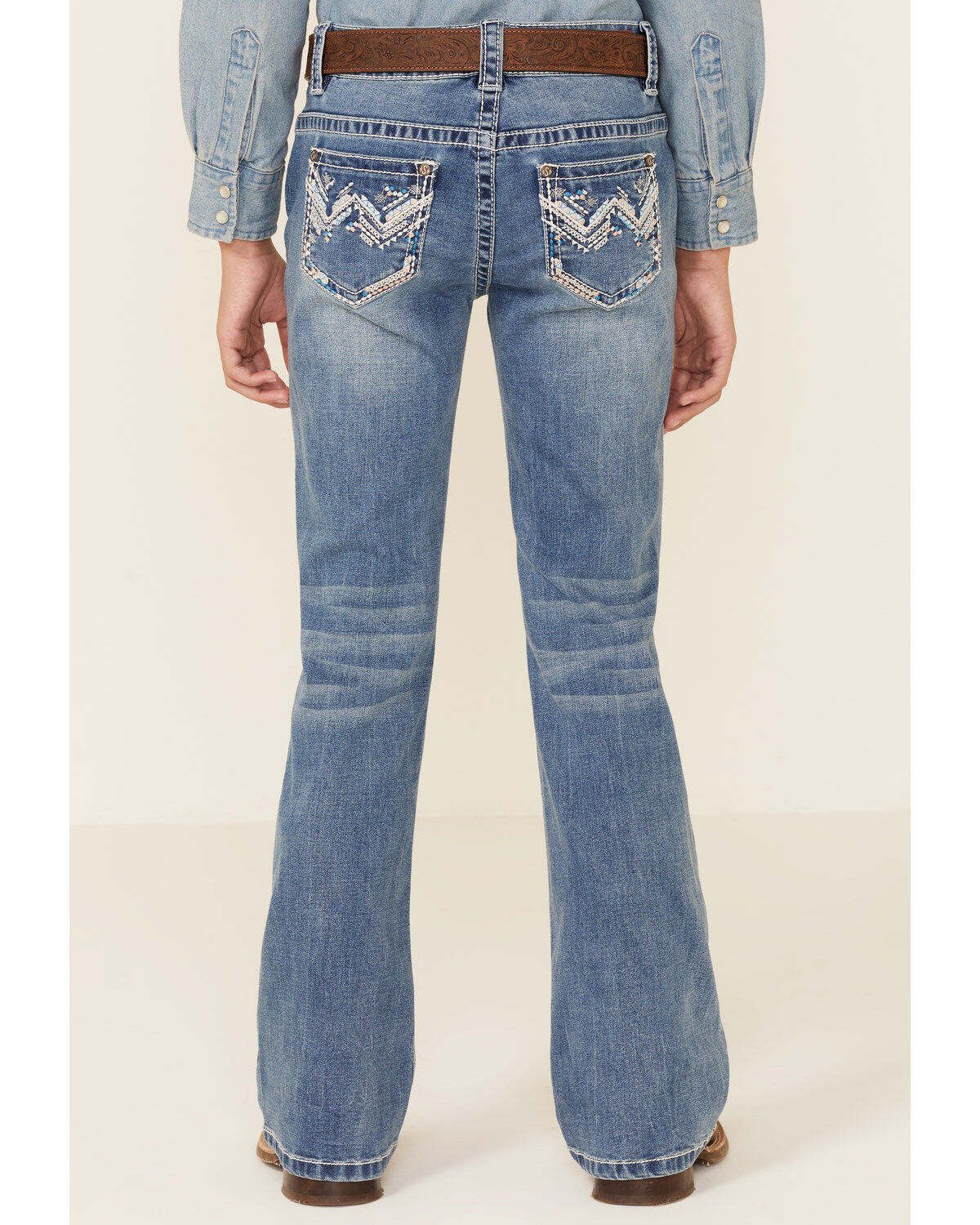 Shyanne Little Girls' Medium Wash Chevron Stitch Pocket Bootcut Jeans