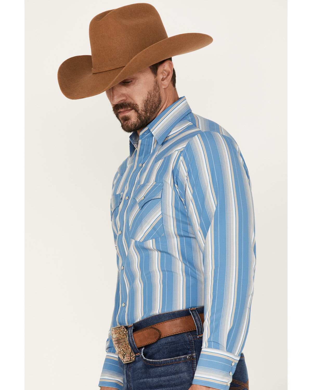 Ely Walker Men's Striped Long Sleeve Pearl Snap Western Shirt