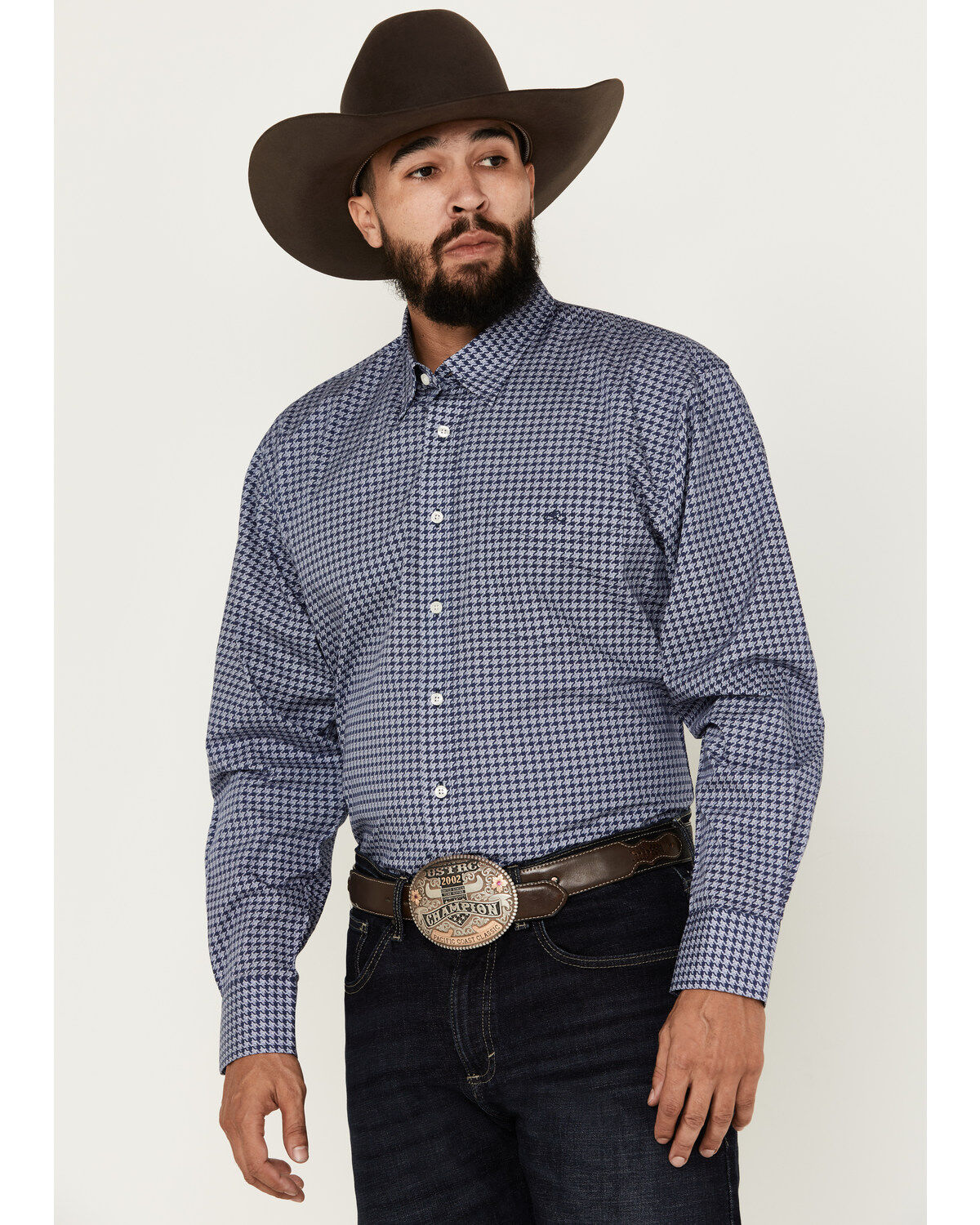 Resistol Men's Henry Houndstooth Print Long Sleeve Button Down Western Shirt