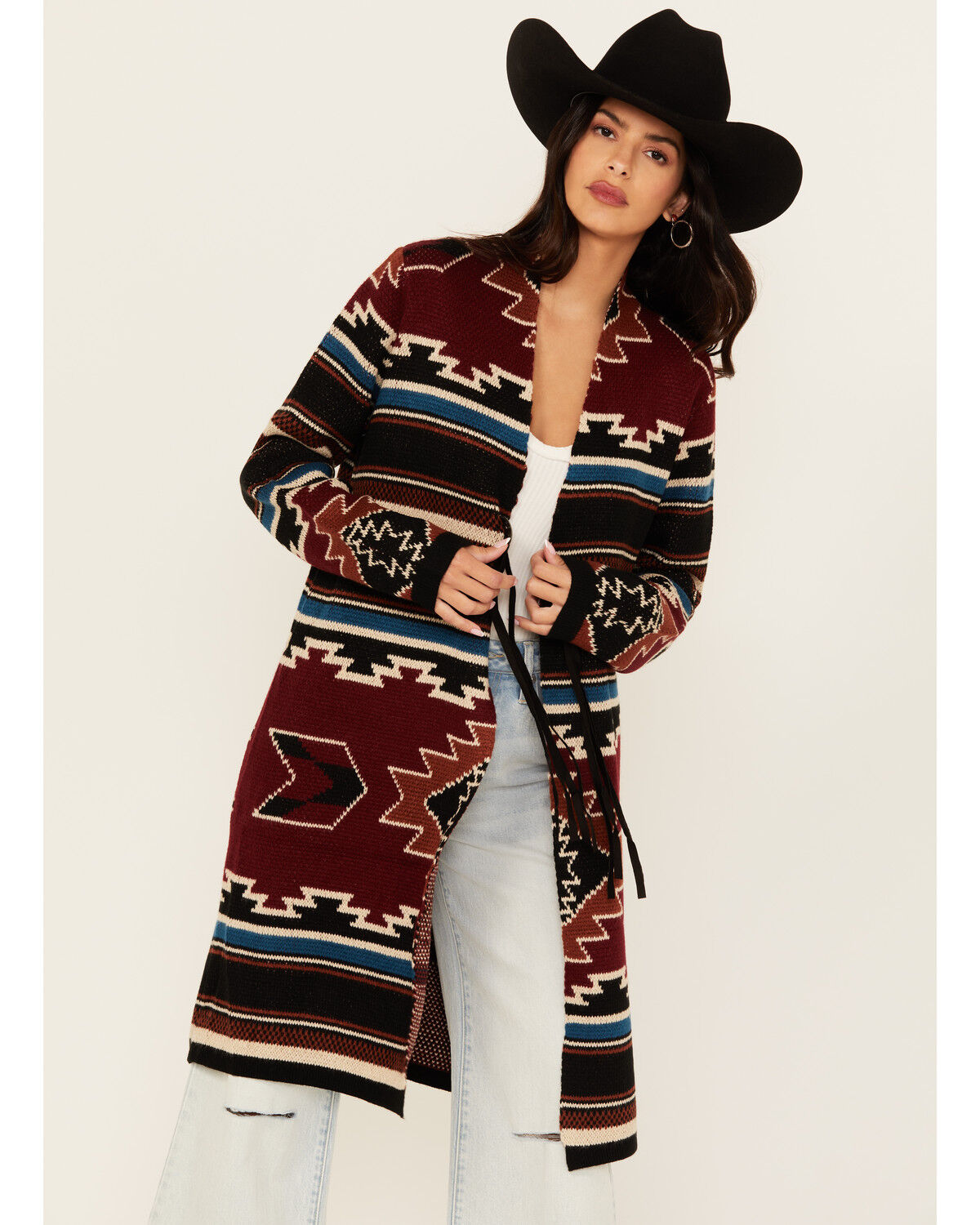Cotton & Rye Women's Southwestern Print Long Concho Cardigan