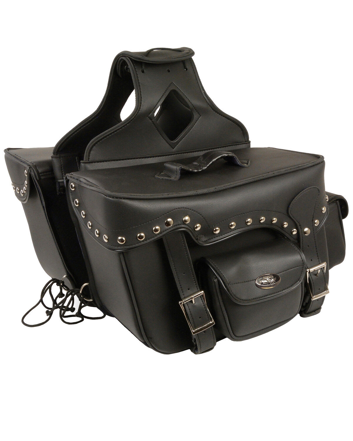 Milwaukee Leather Reflective Double Front Pocket Studded Throw Over Saddle Bag