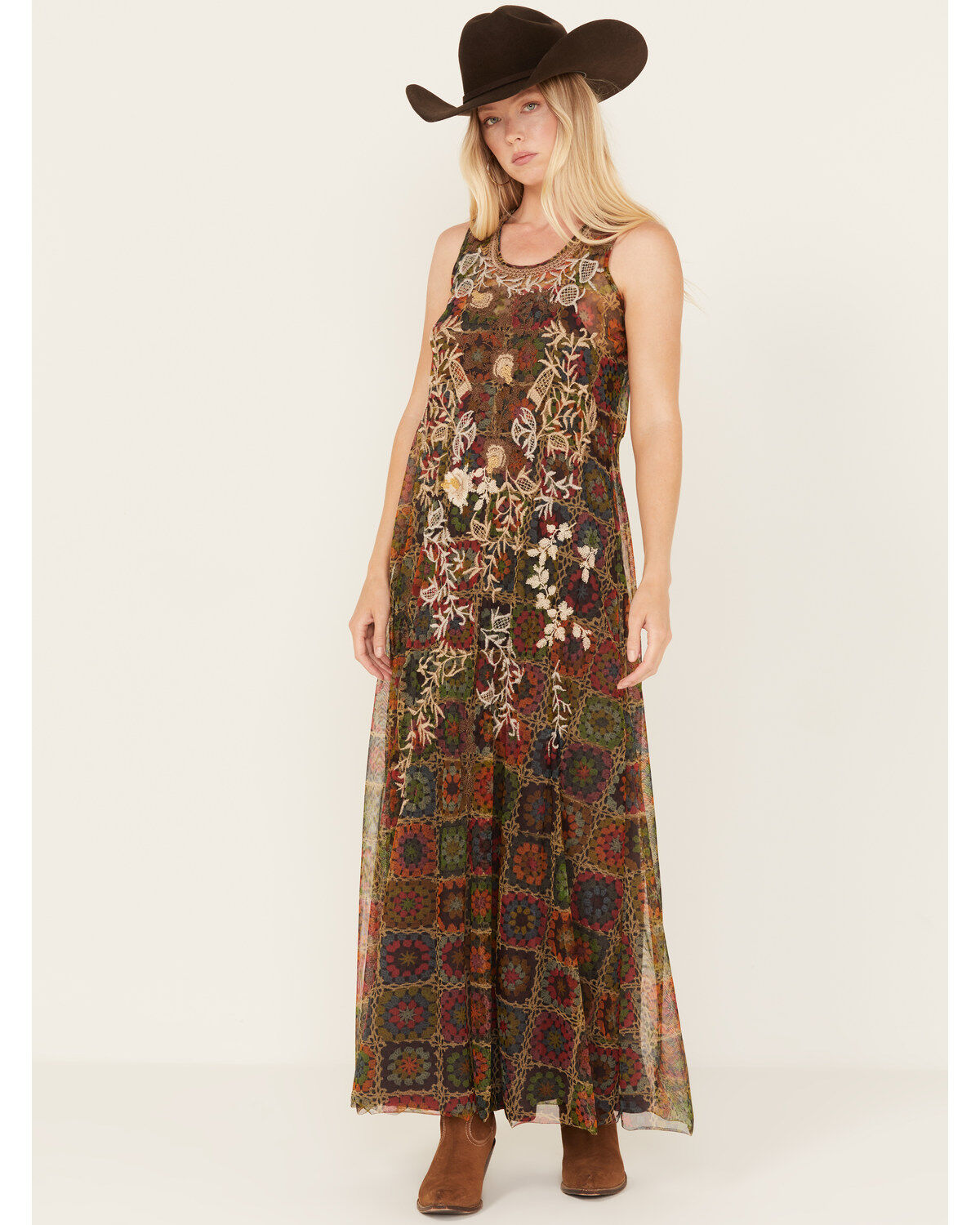 Johnny Was Women's Sleeveless Floral Bitola Mesh Slip Dress