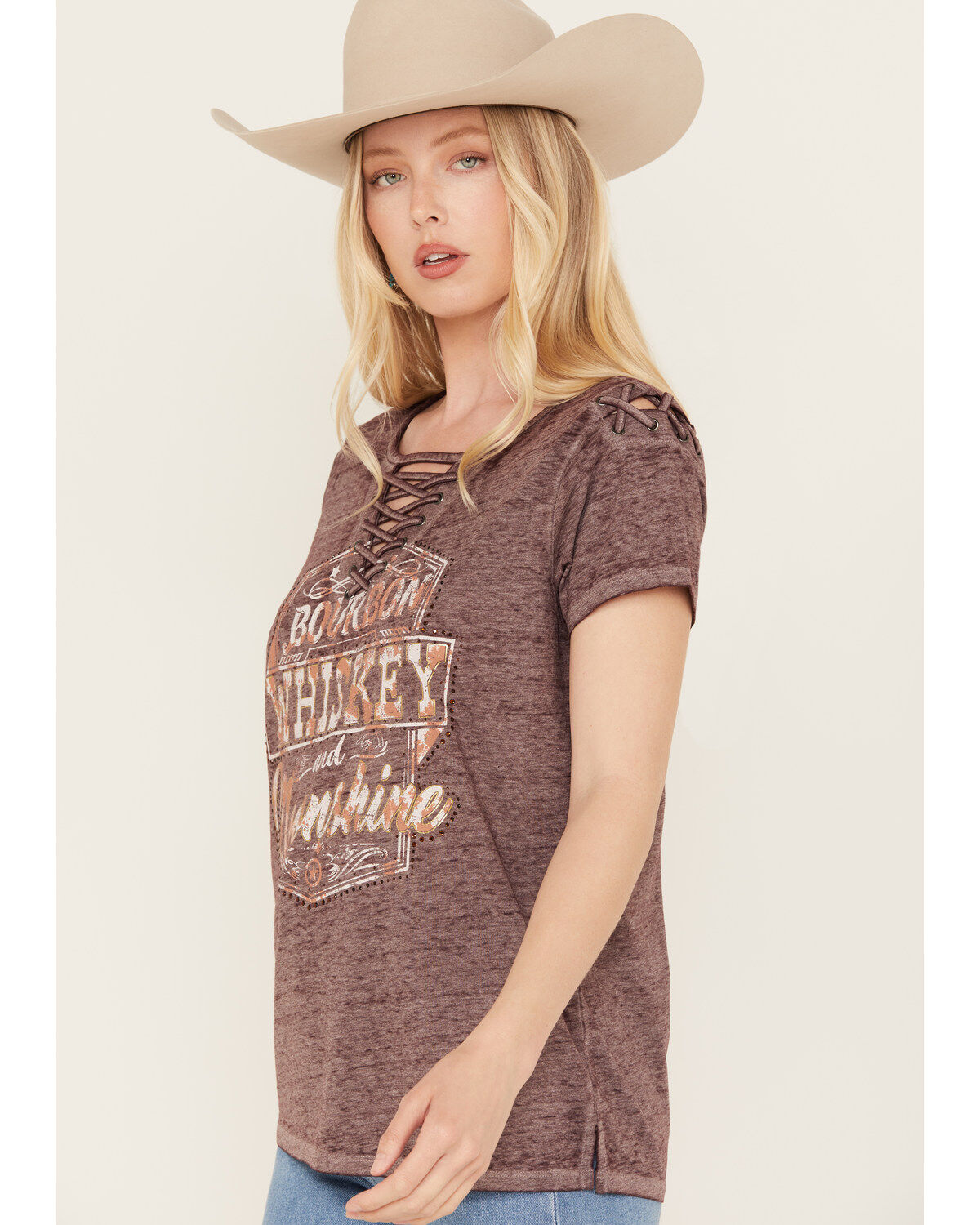 Blended Women's Whiskey Lace-Up Graphic Tee
