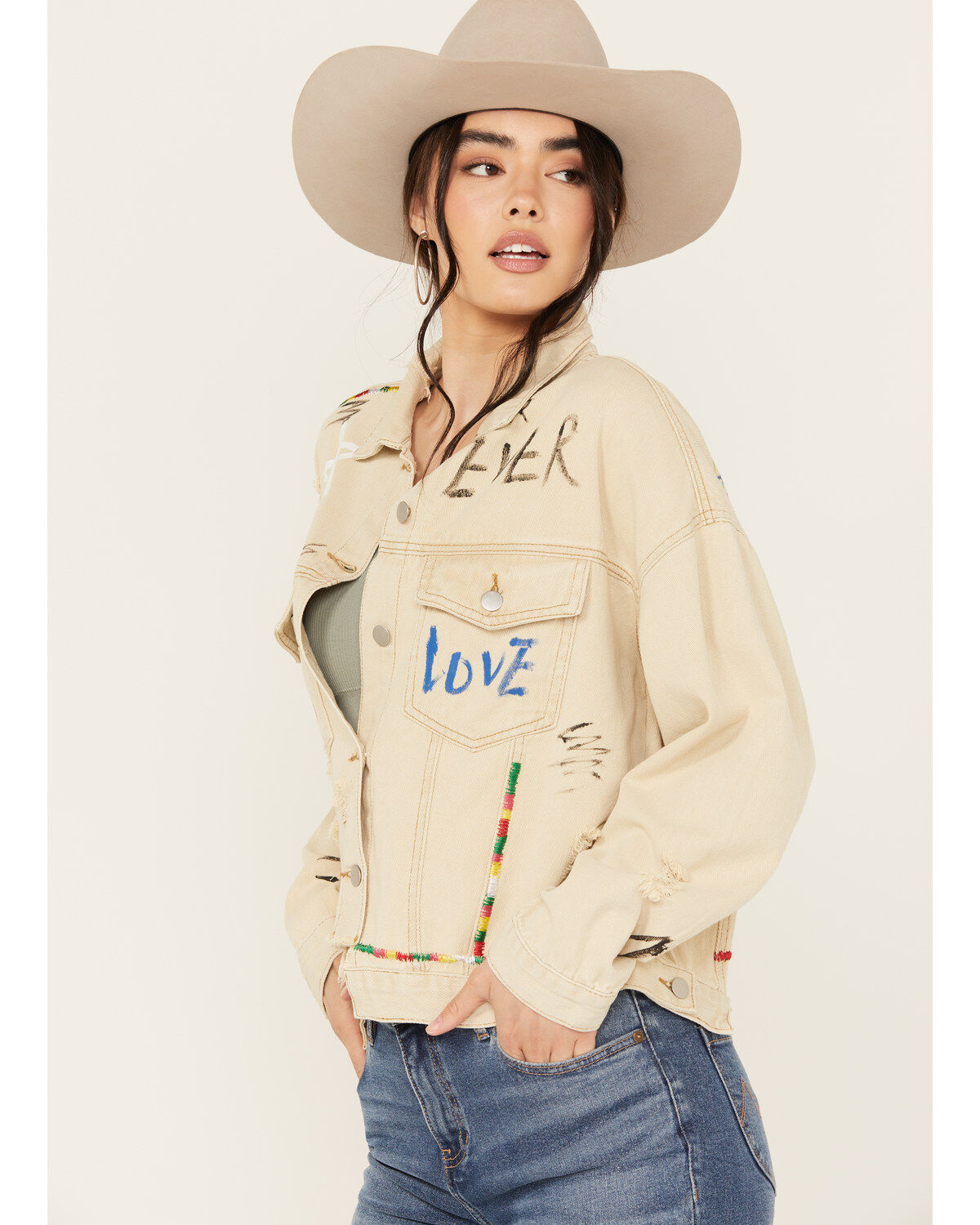 POL Women's Drawing Embellished Jacket