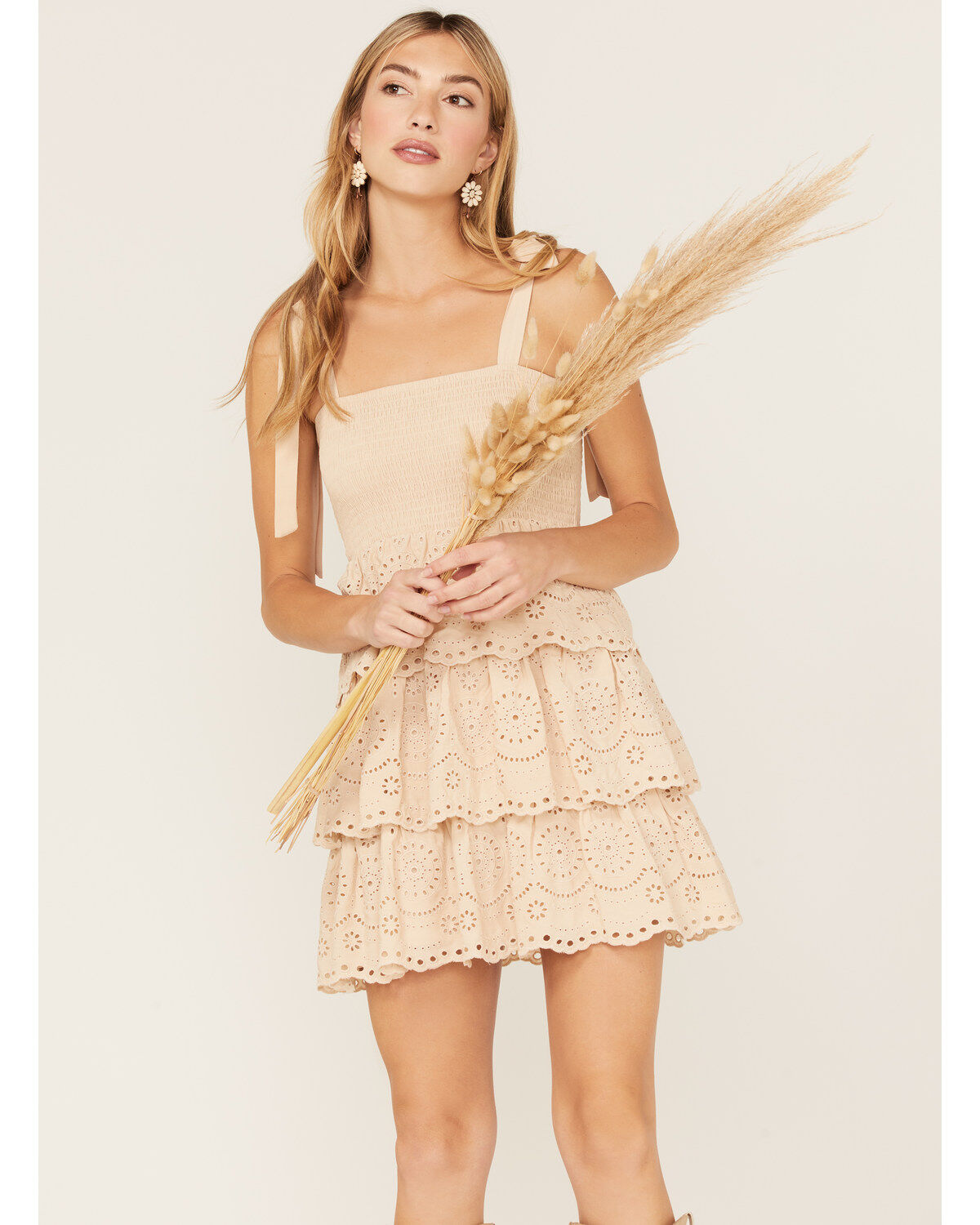 Jolt Women's Smocked Tiered Lace Mini Dress