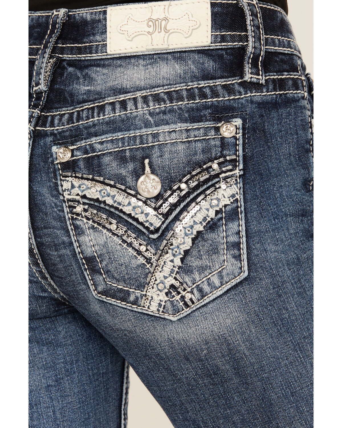 Miss Me Women's Medium Wash Embroidered Bootcut Stretch Denim Jeans