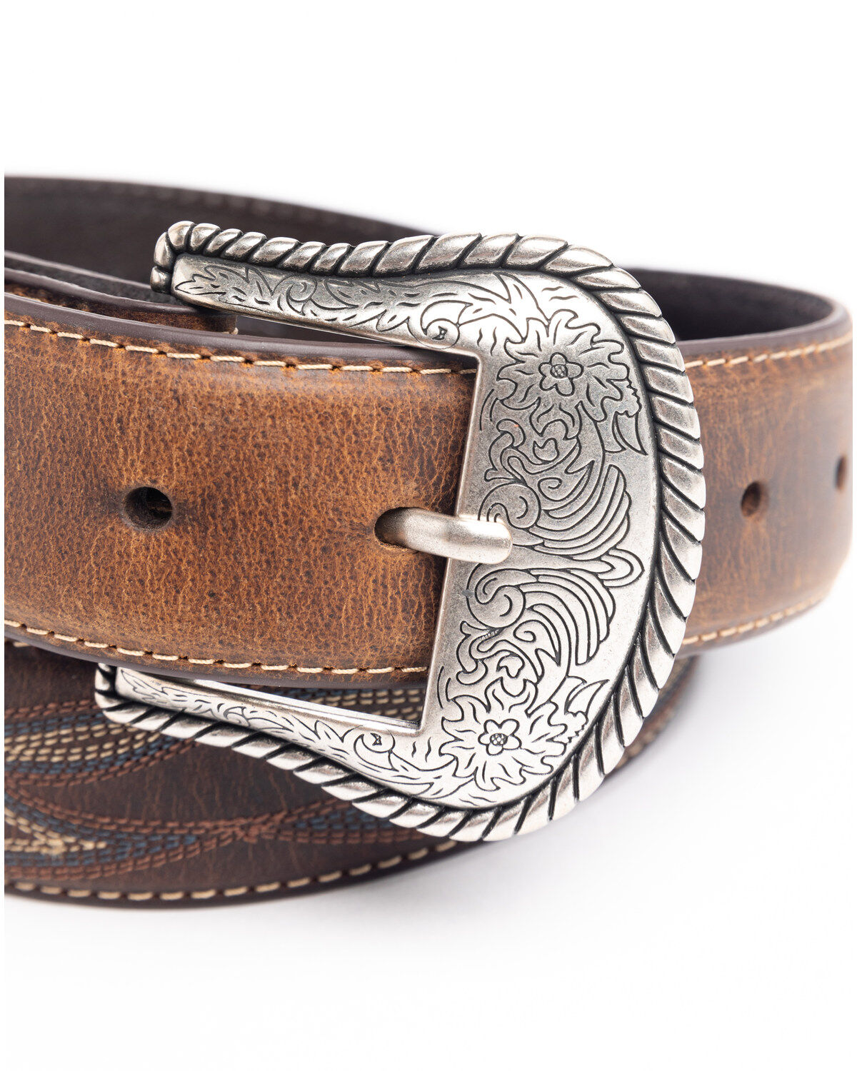 Cody James Men's Turquoise Stitched Longhorn Buckle Belt