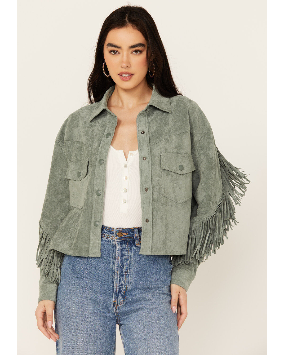 BLANKNYC Women's Faux Suede Fringe Jacket