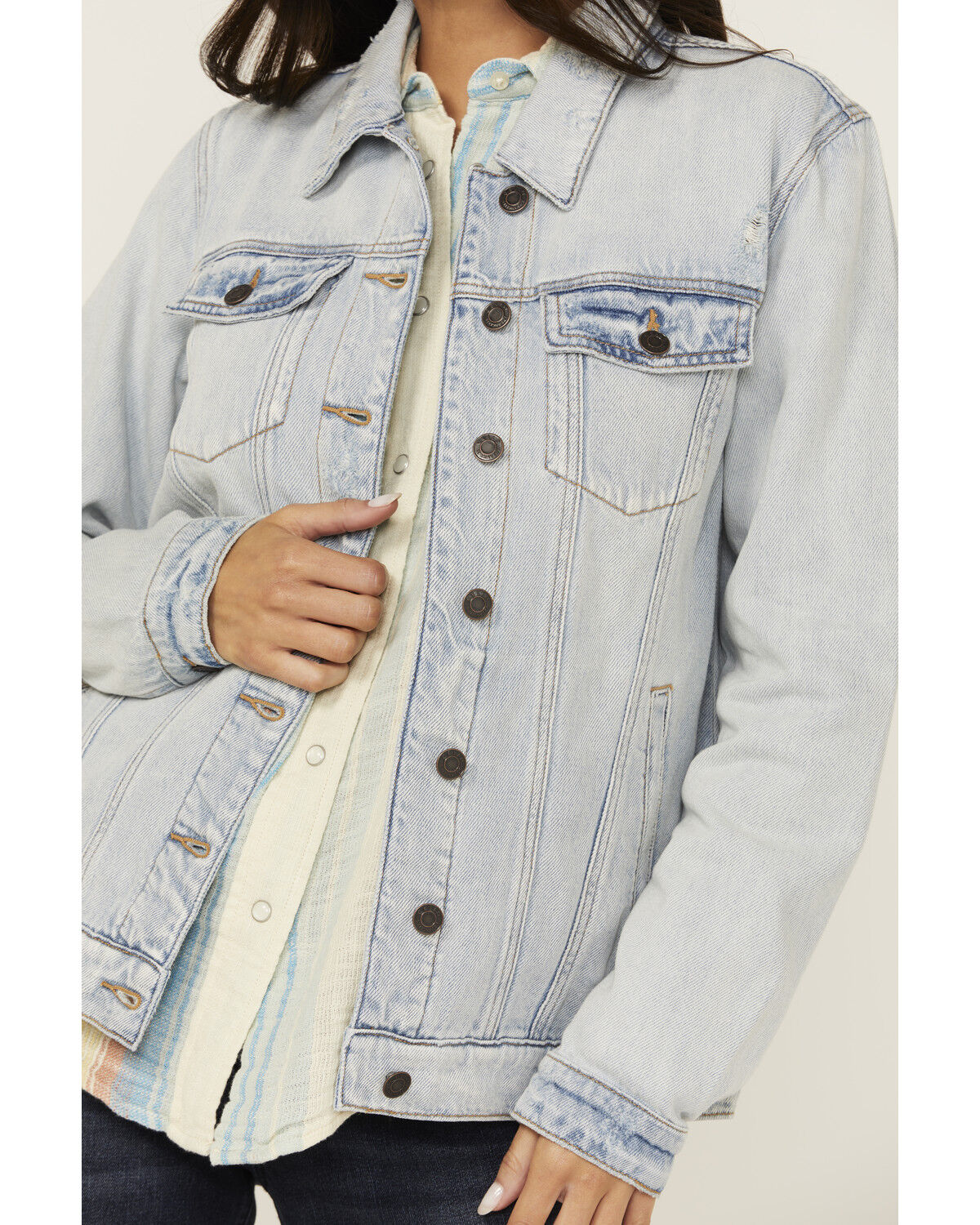 Cello Women's Light Washed Oversized Denim Jacket