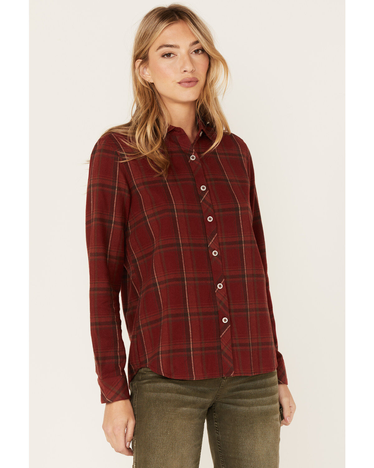 North River Women's Plaid Print Long Sleeve Button Down Flannel Shirt