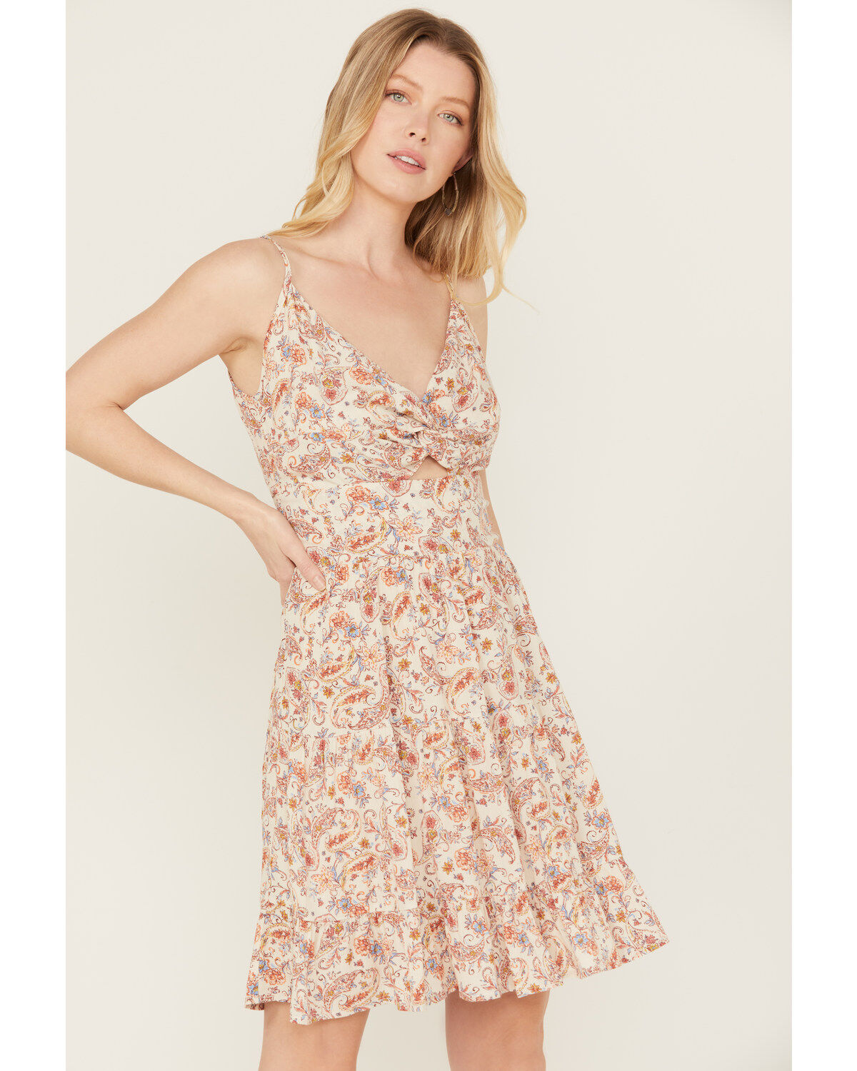 Wild Moss Women's Floral Print Front Knot Mini Dress