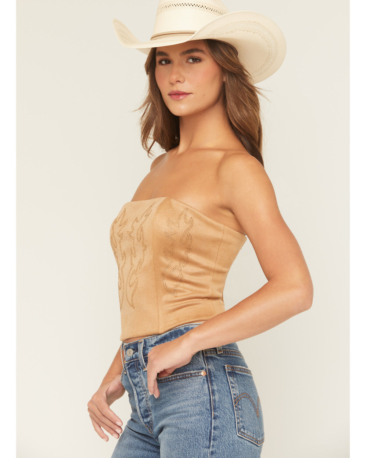 Originality Women's Faux Suede Boot Stitch Strapless Corset