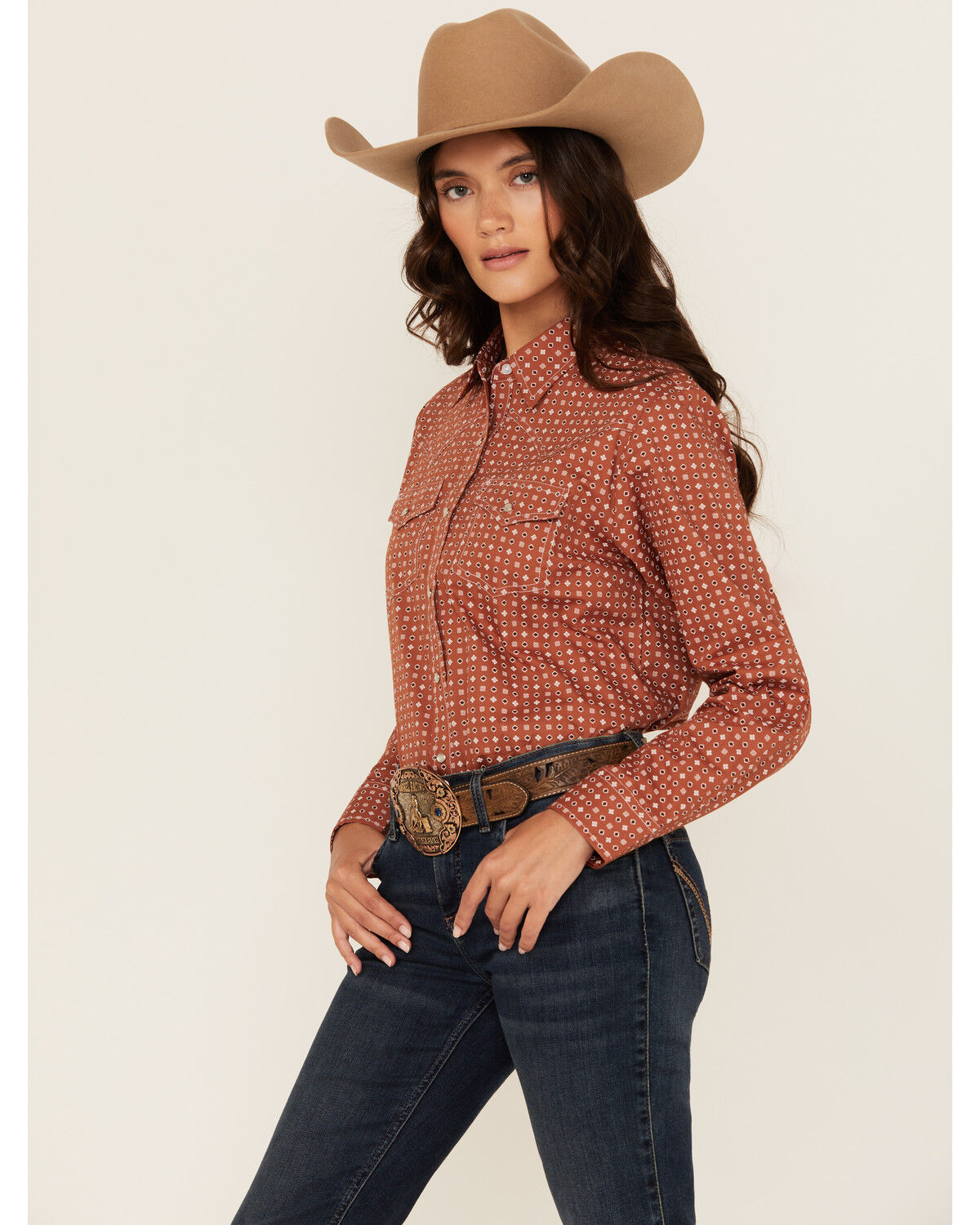 Ely Walker Women's Geo Print Long Sleeve Snap Stretch Western Shirt