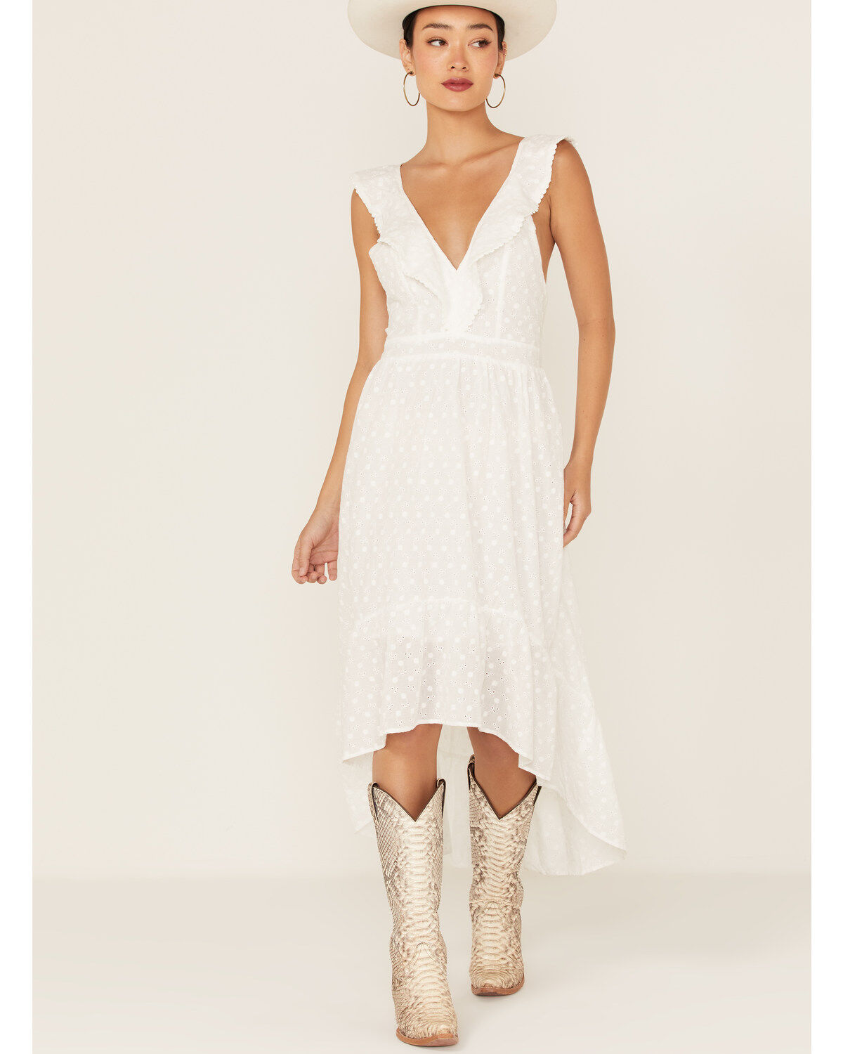 Molly Bracken Women's Ruffle Trim Cross Back High-Low Dress