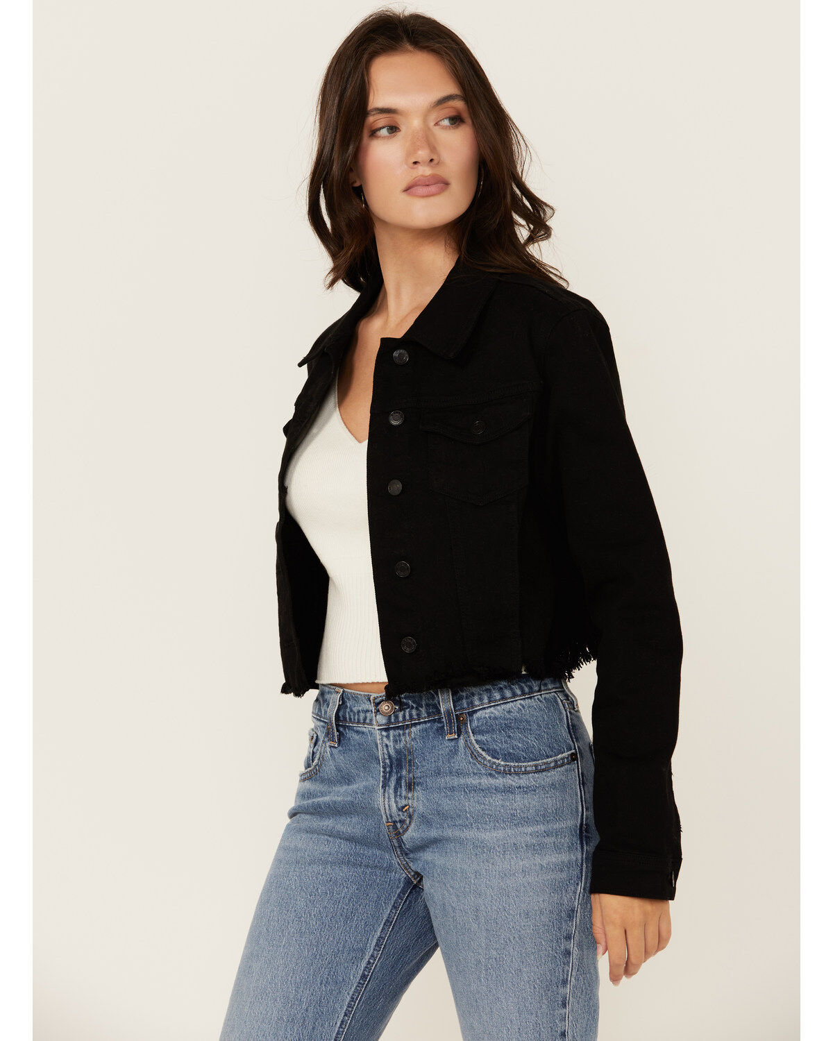 Cello Women's Frayed Cropped Denim Jacket