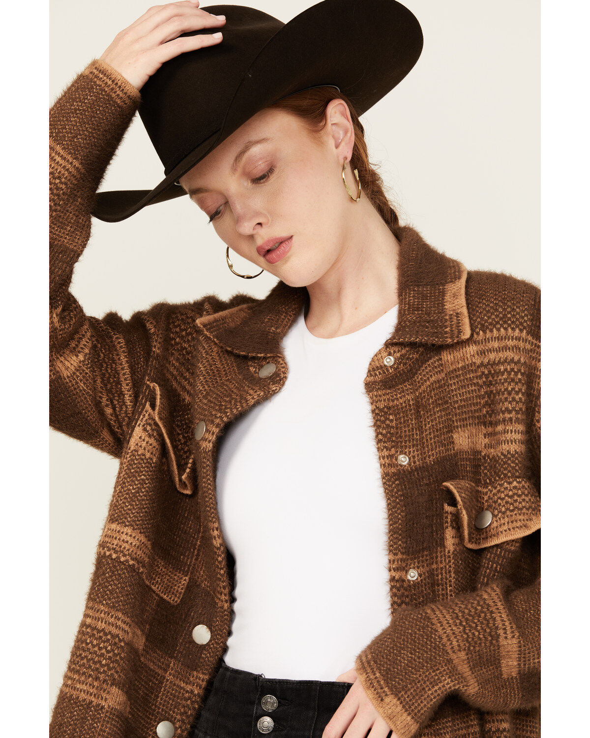 Panhandle Women's Plaid Print Knit Sweater Coat