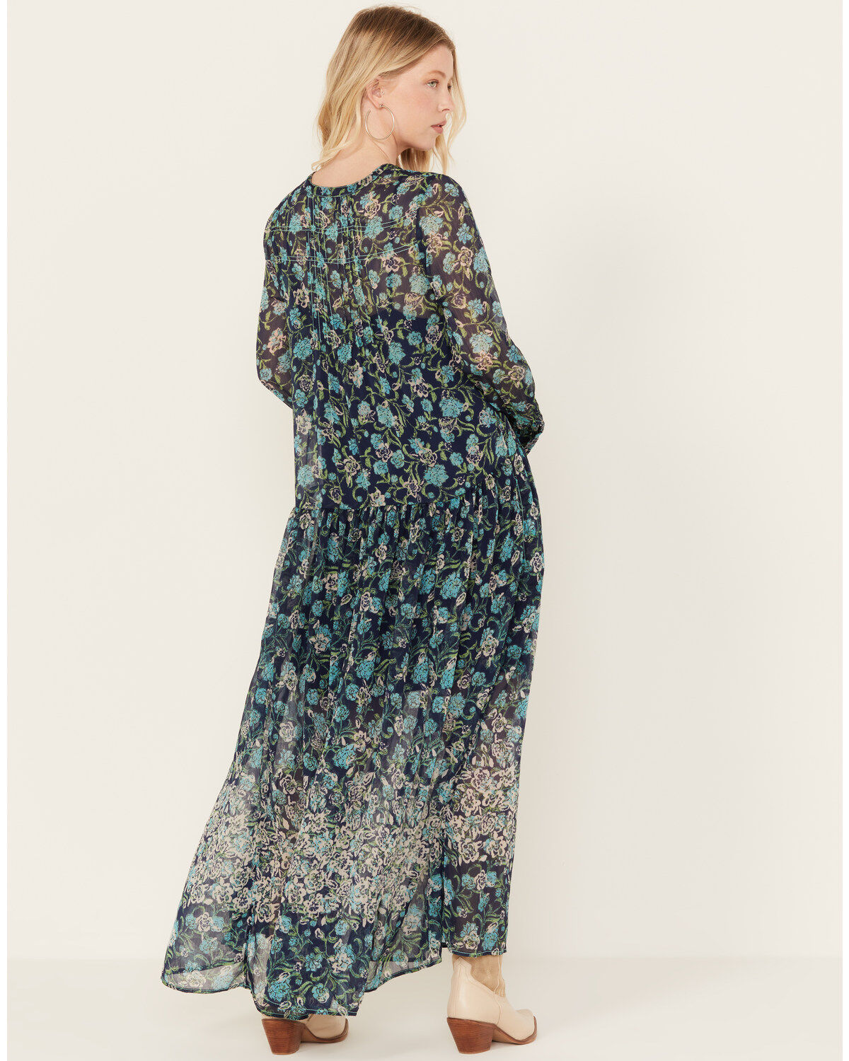 Free People Women's See It Through Floral Long Sleeve Maxi Dress