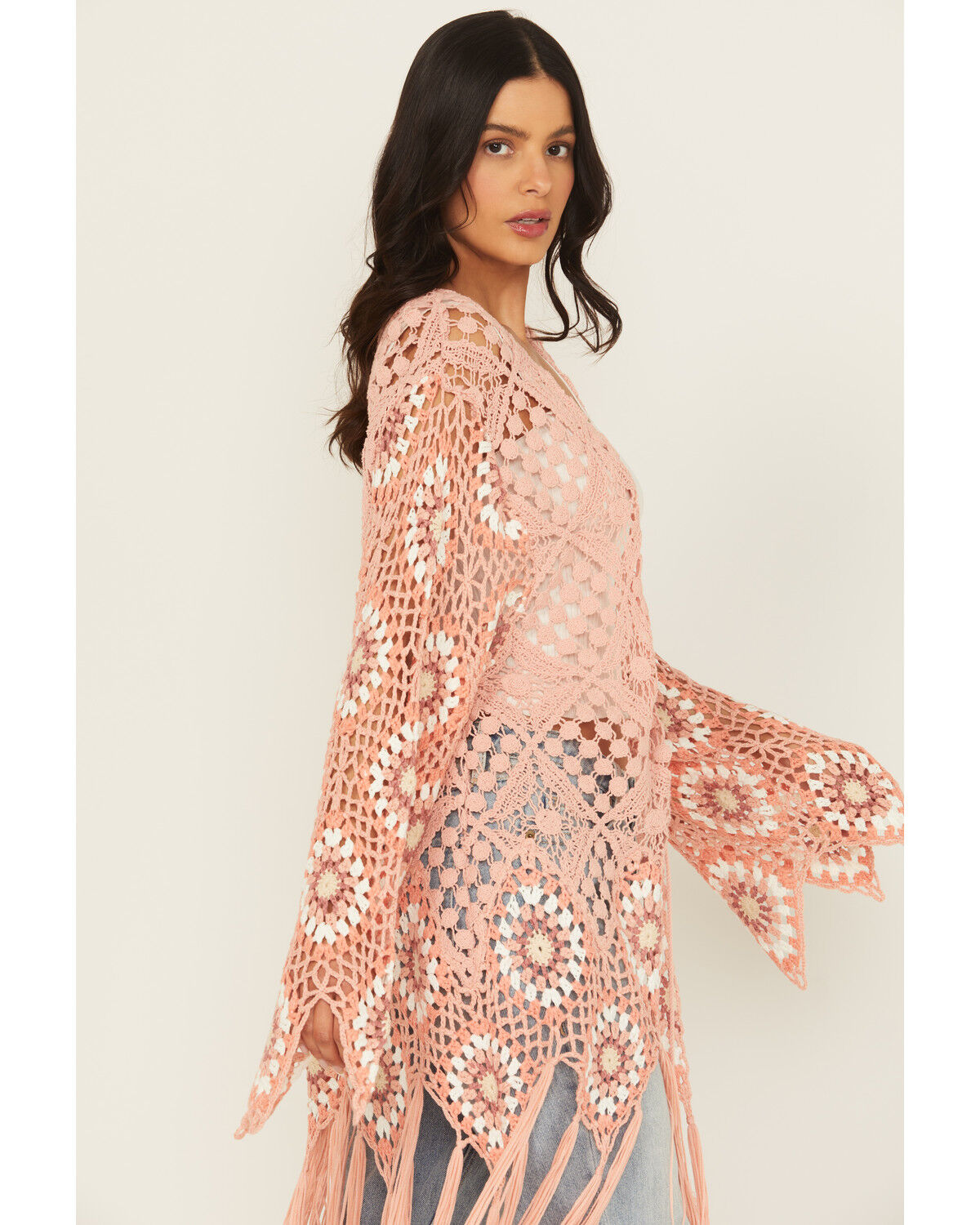 Miss Me Women's Crochet Fringe Kimono