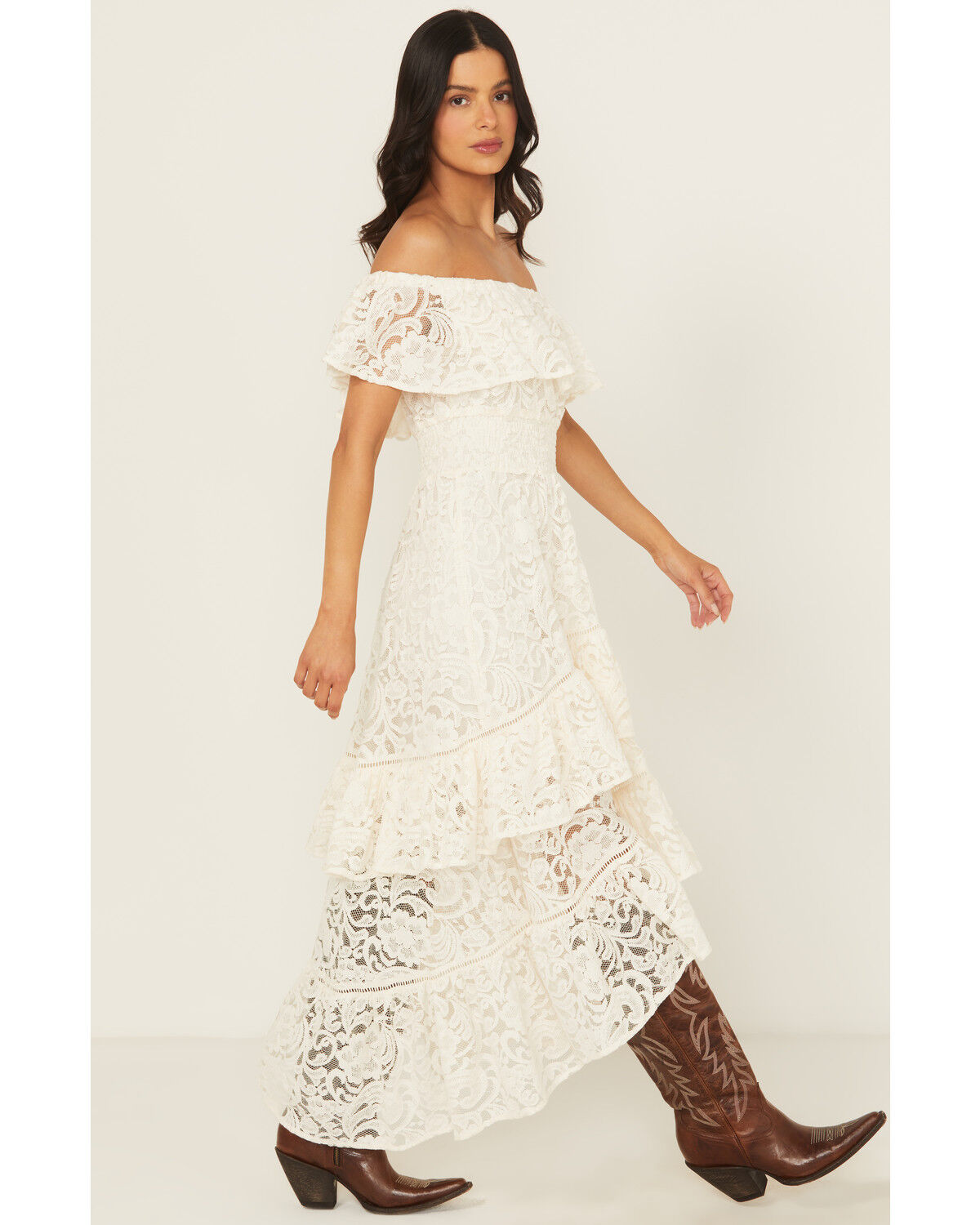 Shyanne Women's Lace Off The Shoulder High-Low Dress