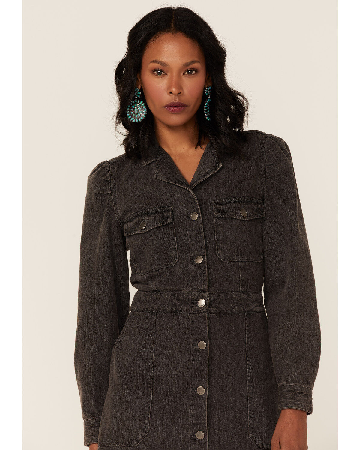 Velvet Heart Women's Long Sleeve Button-Down Denim Mini Dress