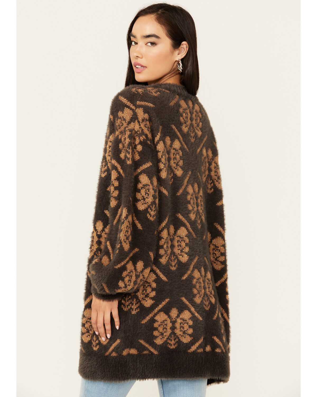 Room 34 Women's Floral Print Jacquard Cardigan