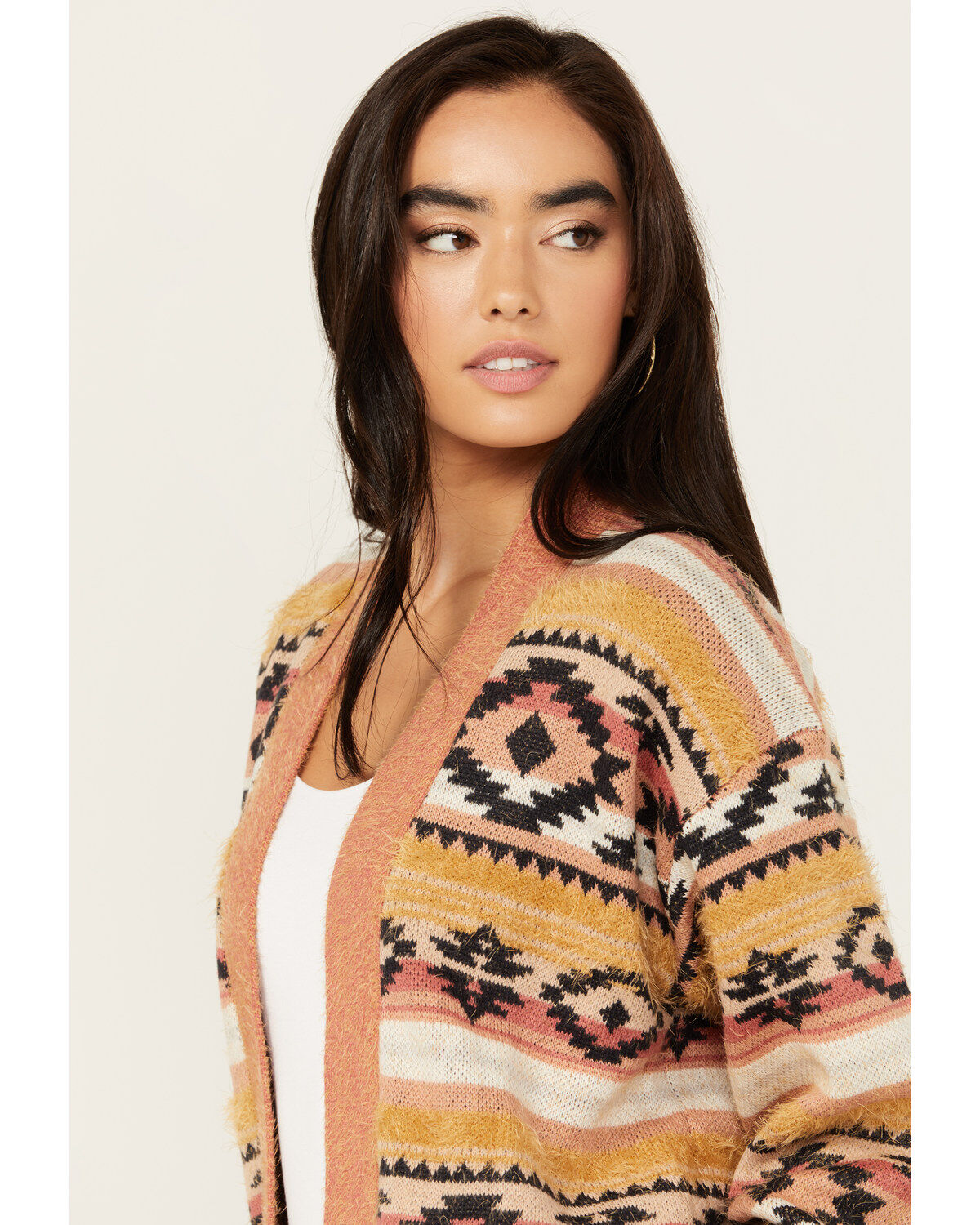Cruel Girl Women's Southwestern Striped Eyelash Cardigan