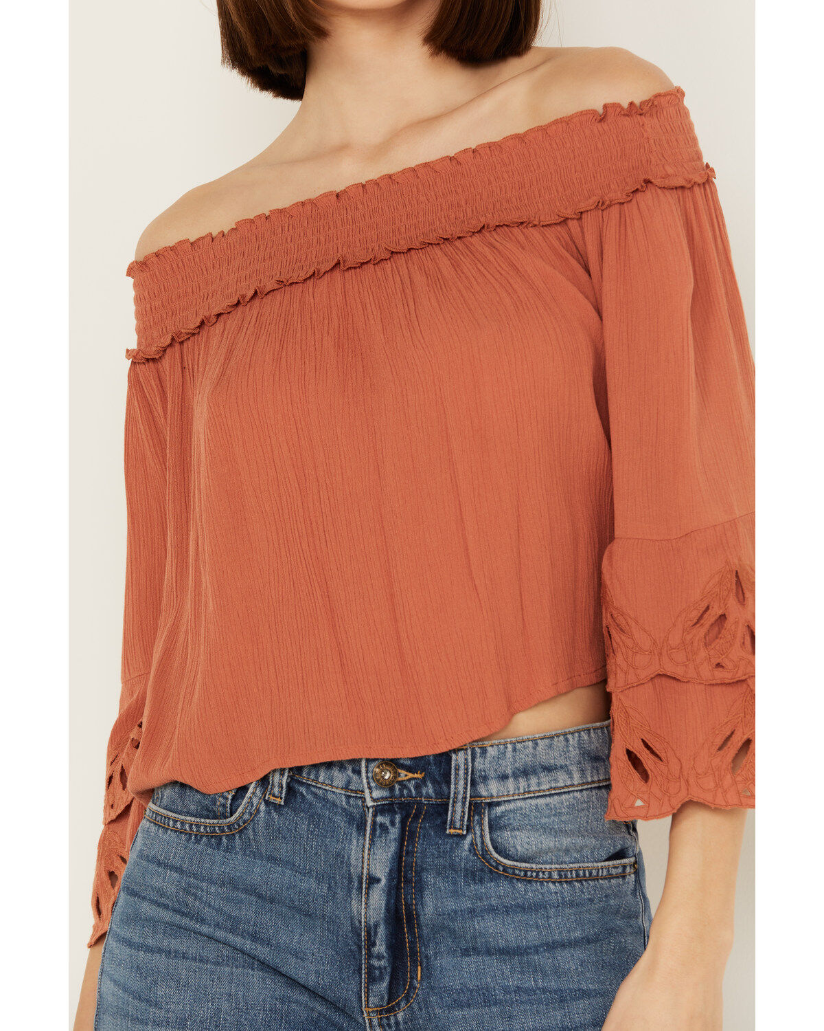 Shyanne Women's Embroidered Cut Out Off The Shoulder Top