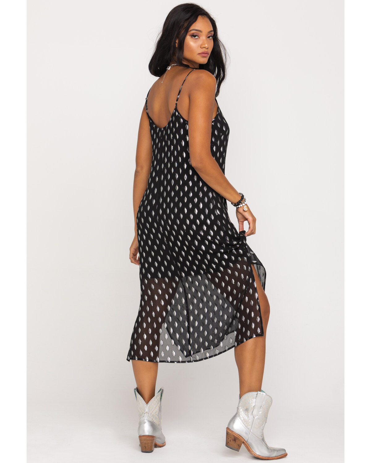 Band of the Free Women's Black Dot Slip Midi Dress