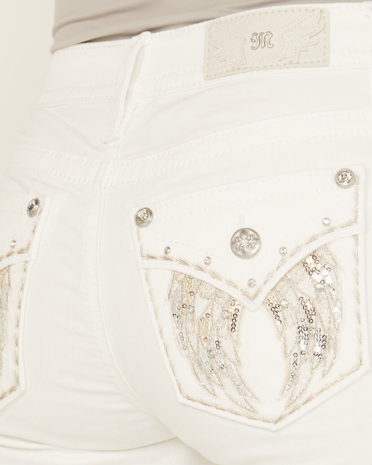 Miss Me Women's Mid Rise Wing Pocket Bootcut Stretch Denim Jeans