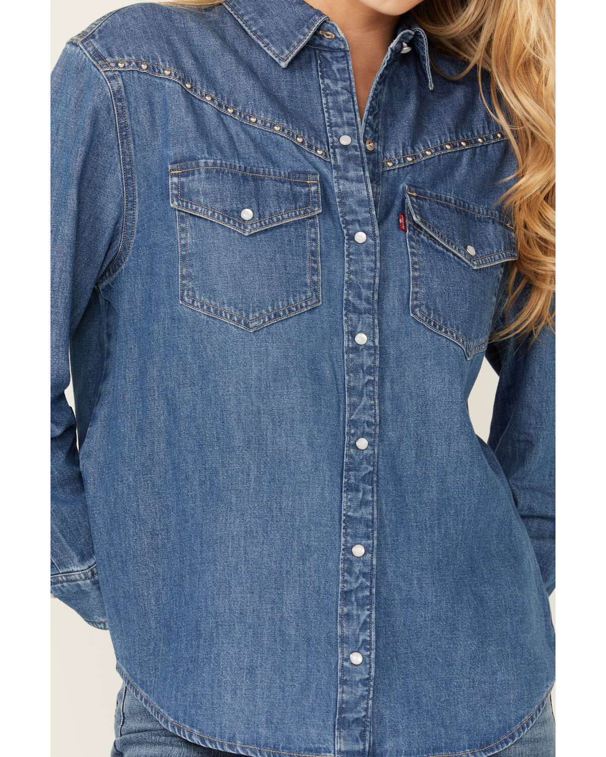 Levi's Women's Dark Medium Wash Sawyer Western Denim Studded Shirt