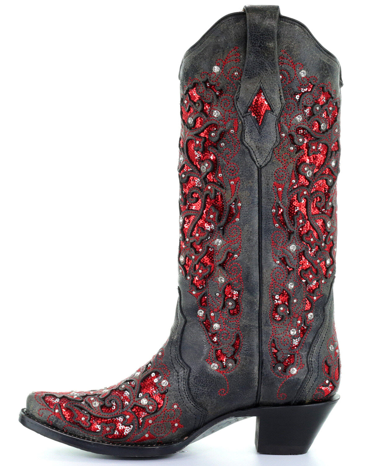 Corral Women's Crystal and Red Sequin Inlay Western Boots - Snip Toe