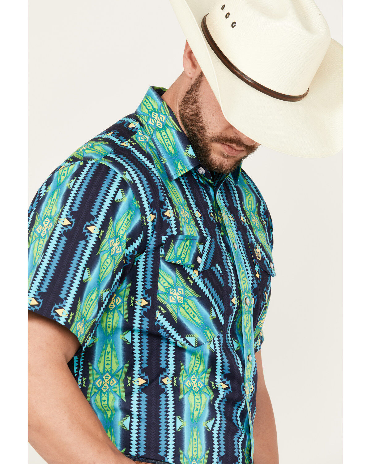 Panhandle Select Men's Southwestern Print Short Sleeve Snap Western Shirt