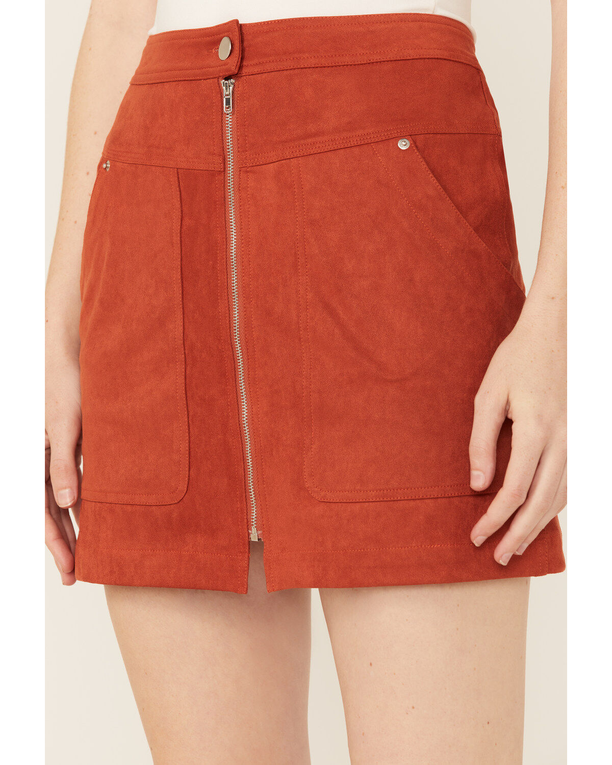 Paper Crane Women's Faux Suede Zipper Front Skirt