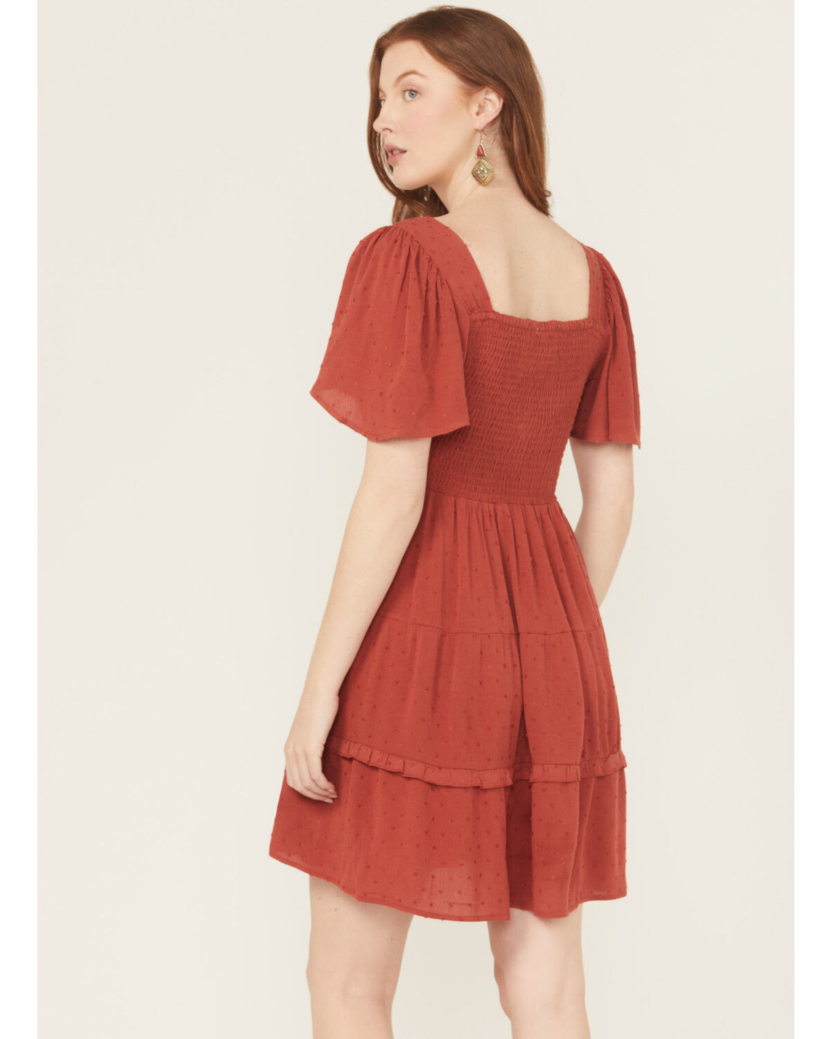 Wild Moss Women's Crochet Inset Twist Front Short Sleeve Mini Dress