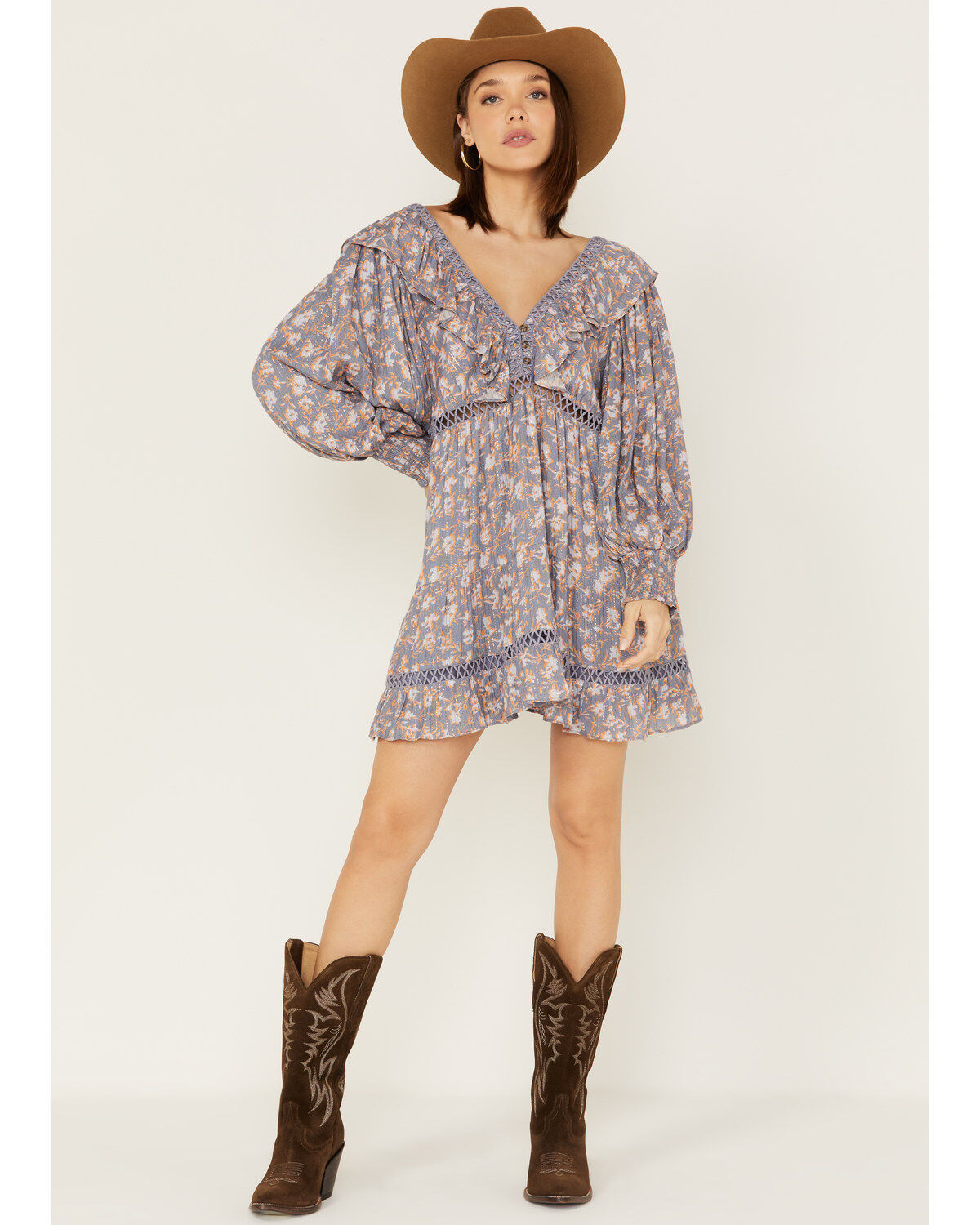 Jen's Pirate Booty Women's Floral Print Long Sleeve Wildflower Lasi Mini Dress