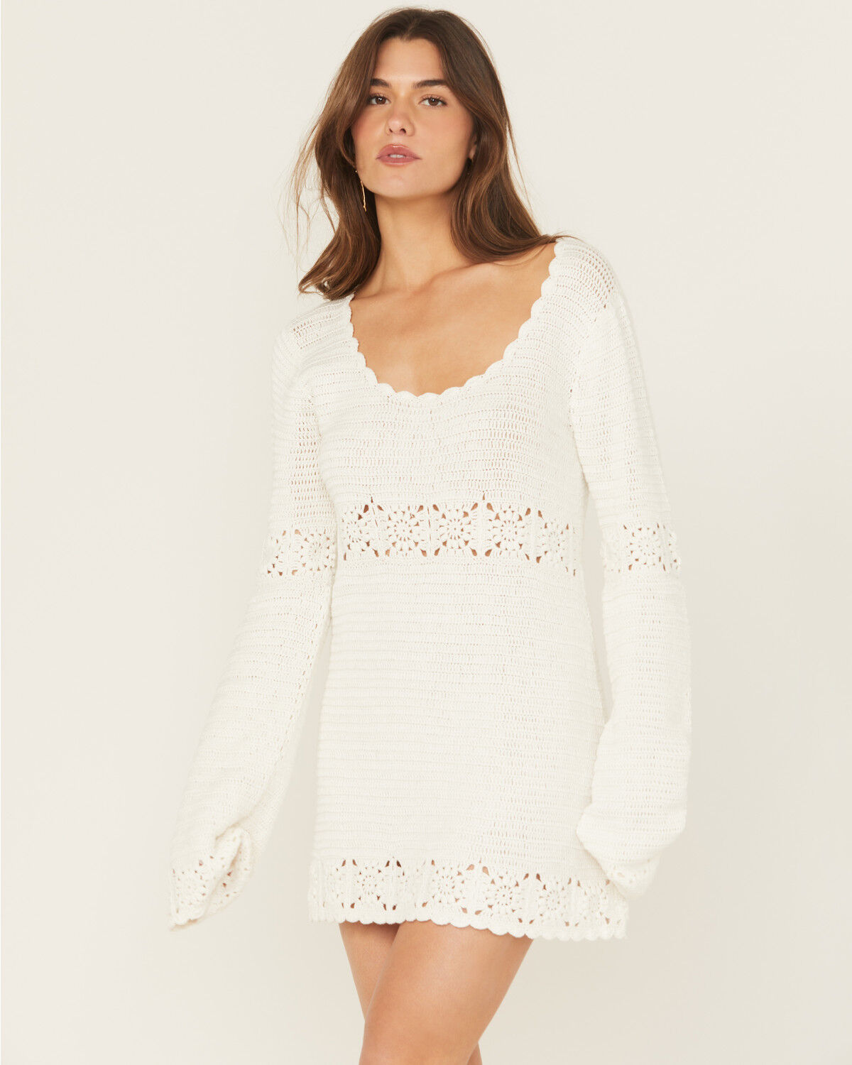 Show Me Your Mumu Women's Jet Lag Long Sleeve Crochet Mini Dress