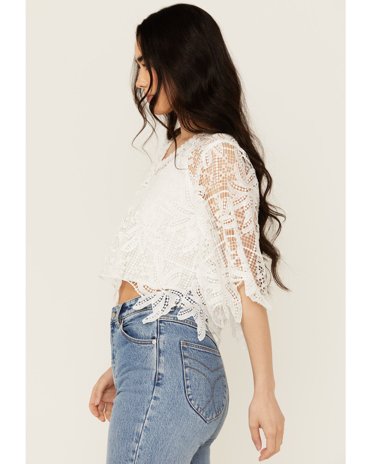 Miss Me Women's Cropped Crochet Flowy Top